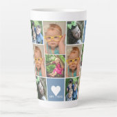 Aangepast 12 Monogram fotoCollage Blue Family Latte Mok (Voorkant)