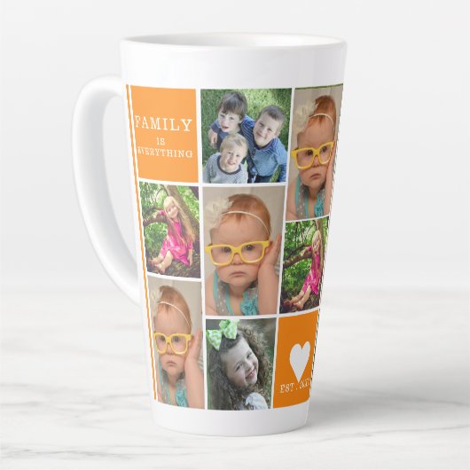 Aangepast 12 Monogram voor fotocollage Oranje fami Latte Mok (Linkerhoek)