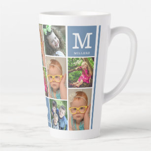 Aangepast 12 Photo Collage Blue Family Monogram   Latte Mok