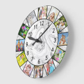 Aangepast 12 Photo Collage Gray White Marble Round Grote Klok (Hoek)