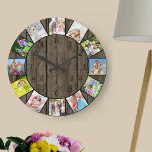 Aangepast 12 Photo Collage Rustic Dark Wood Round Grote Klok<br><div class="desc">Creëer uw eigen unieke muurklok. Het fotomalplaatje is opstelling klaar voor u om 12 van uw favoriete foto's toe te voegen. Voeg uw afbeeldingen toe die met de klok mee van de bovenkant werken en schakel hen rond om de blik te krijgen u wilt. Dit donkere houten design heeft zwarte...</div>
