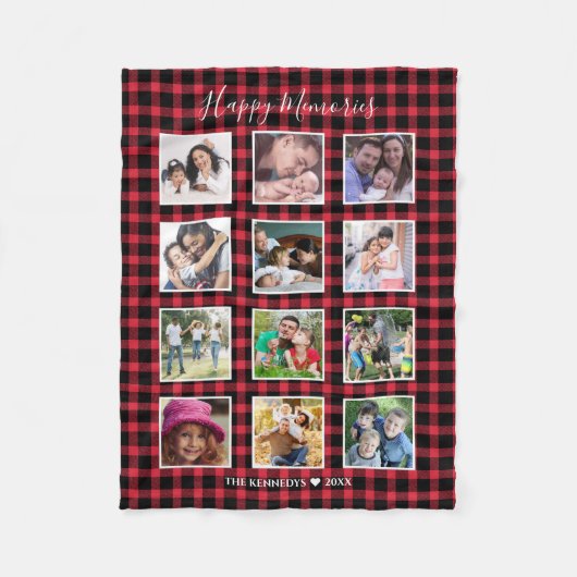 Aangepast 12-reeks foto collage rode buffels fleece deken (Voorkant)