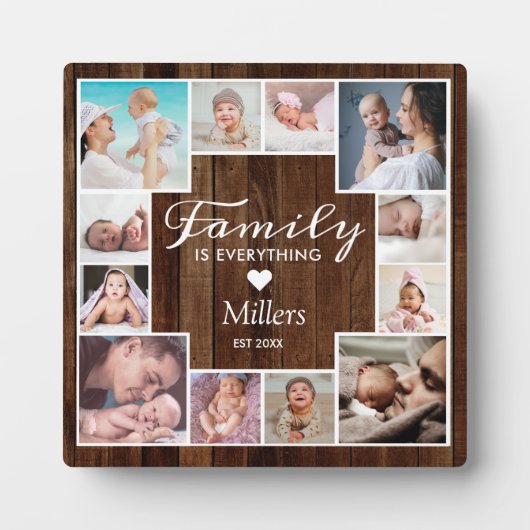 Aangepast 12-reeks fotocollage Rustic Brown Wood Fotoplaat (Voorkant)