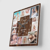 Aangepast 12-reeks fotocollage Rustic Brown Wood Vierkante Klok (Hoek)