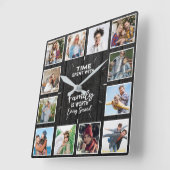 Aangepast 12-reeks fotocollage zwart hout vierkante klok (Hoek)