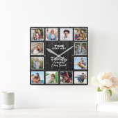 Aangepast 12-reeks fotocollage zwart hout vierkante klok (Huis)