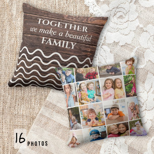 Aangepast 16 Foto Collage Family Quote Rustic Wood Kussen