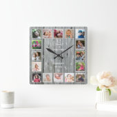 Aangepast 16 Foto Collage Quote Gray Wood Vierkante Klok (Huis)