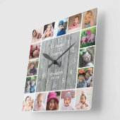 Aangepast 16 Foto Collage Rustic Gray Wood Vierkante Klok (Hoek)