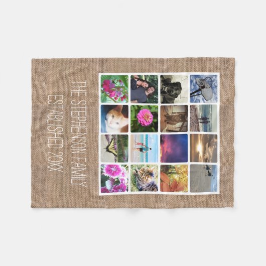 Aangepast 16 Photo Collage Burlap-look Mosaic Afbe Fleece Deken (Voorkant (Horizontaal))