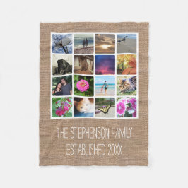 Aangepast 16 Photo Collage Burlap-look Mosaic Afbe Fleece Deken