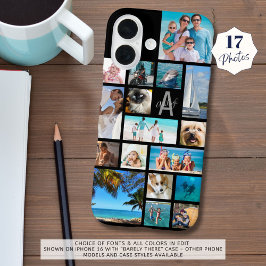 Aangepast 17 Fotocollage monogram naam Uw kleuren iPhone 16 Hoesje
