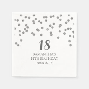 Aangepast 18e verjaardag Napkin Silver Confetti Servetten