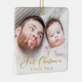Aangepast 1 Kerstmis als Oom 2 Foto Gold Script Keramisch Ornament (Rechts)
