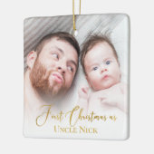 Aangepast 1 Kerstmis als Oom 2 Foto Gold Script Keramisch Ornament (Links)