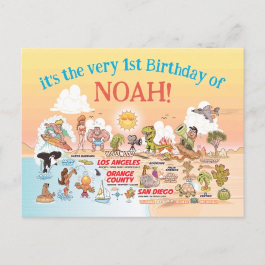 Aangepast 1ste verjaardag SoCal Uitnodiging Briefkaart (Voorkant)