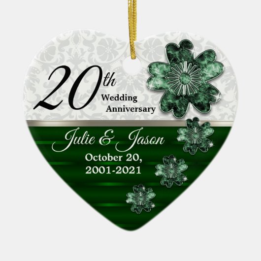 Aangepast - 20e Jubileum Emerald Jewel Damask Keramisch Ornament (Voorkant)