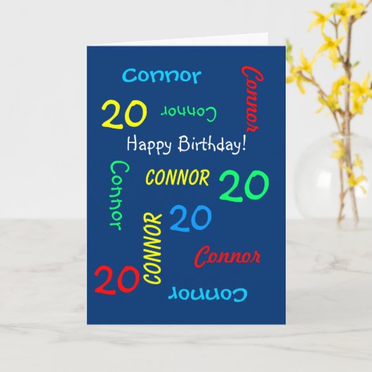 Aangepast 20e verjaardag Kaart Elke naam, blauw (Gele Bloem)