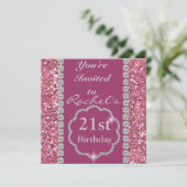 Aangepast 21ST PINK BLING Birthday Invitation Kaart (Staand voorkant)