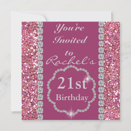 Aangepast 21ST PINK BLING Birthday Invitation Kaart (Voorkant)