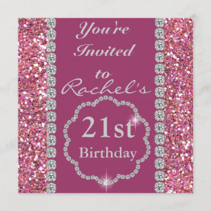 Aangepast 21ST PINK BLING Birthday Invitation Kaart