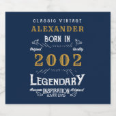 Aangepast 21ste verjaardag, geboren in 2002 blauw bier etiket (Enkel label)