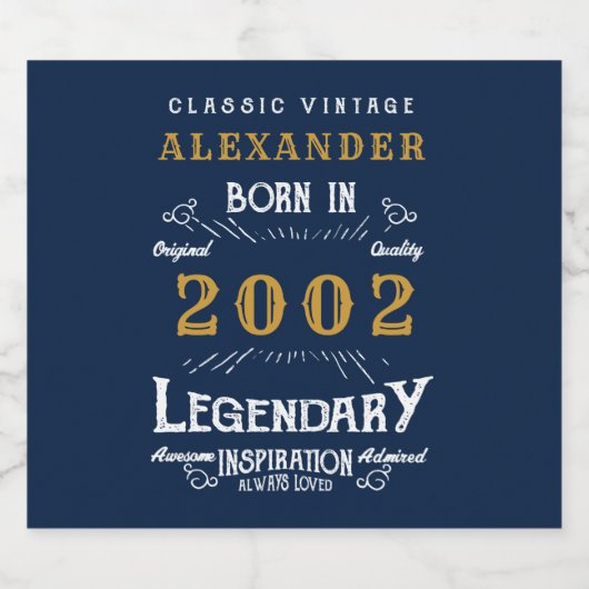 Aangepast 21ste verjaardag, geboren in 2002 blauw bier etiket (Enkel label)