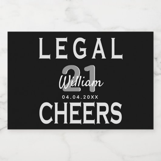 Aangepast, 21ste verjaardag, zwart wit sparkling wijnetiket (Enkel label)