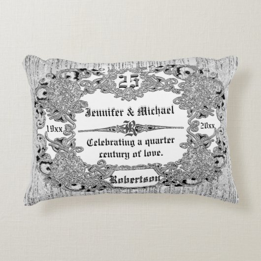 Aangepast 25e Silver Jubileum Monogram Decoratief Kussen (Voorkant)