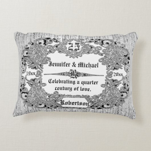 Aangepast 25e Silver Jubileum Monogram Decoratief Kussen (Achterkant)