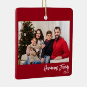 Aangepast 2-foto 2-zijdig foto eenvoudig rood keramisch ornament (Rechts)
