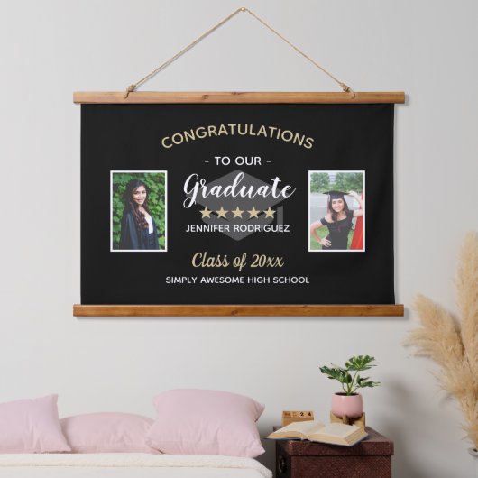 Aangepast 2 Foto gefeliciteerd Afstuderen Afstuder Hangend Wandkleed (Slaapkamer)