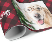 Aangepast 2 Foto Happy HOWLidays Red Buffalo Pset Cadeaupapier (Rol Hoek)