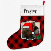 Aangepast 2-foto-kerstrood met zwarte inkt grote kerstsok (Achterkant)