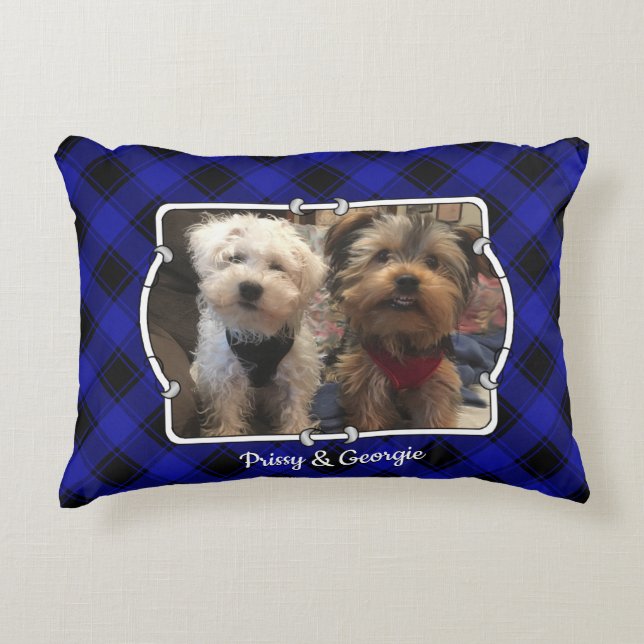 Aangepast 2 foto-Lijst blauw en zwart geplakt Accent Kussen (Voorkant)