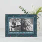 Aangepast 2-foto Modern Spruce Holiday Kaart (Staand voorkant)