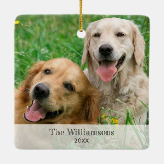 Aangepast 2-foto moderne kerstkerstkerstfeest keramisch ornament (Achterkant)