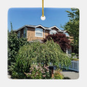 Aangepast 2 Foto Nieuw Huis met Jaar, Naam Keramisch Ornament (Achterkant)