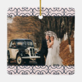 Aangepast 2 Foto Roos Gold Navy Elegant Wedding Keramisch Ornament (Achterkant)