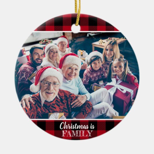 Aangepast 2 Foto Rustic Red Buffalo Keramisch Ornament (Voorkant)