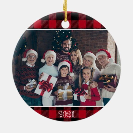 Aangepast 2 Foto Rustic Red Buffalo Keramisch Ornament (Achterkant)