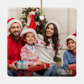 Aangepast 2-foto van tweezijdige fotoserie Joy Red Keramisch Ornament (Achterkant)