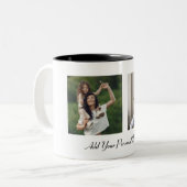 Aangepast 2 fotocollage met gepersonaliseerde teks tweekleurige koffiemok (Voorkant links)