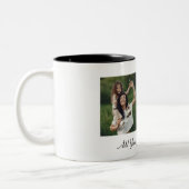 Aangepast 2 fotocollage met gepersonaliseerde teks tweekleurige koffiemok (Links)