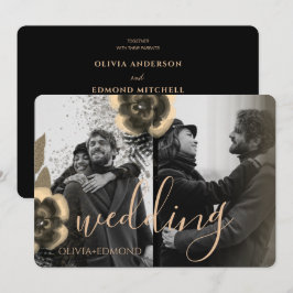 Aangepast 2 Foto's Golden Flowers Lijst Weddenscha Kaart