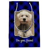 Aangepast 2 foto's met persoonlijke blauwe en zwar medium cadeauzakje (Voorkant)