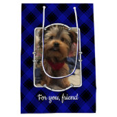 Aangepast 2 foto's met persoonlijke blauwe en zwar medium cadeauzakje (Achterkant)