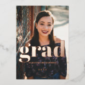 Aangepast 2 foto's Roos Gold Afstuderen Folie Uitnodiging (Voorkant)