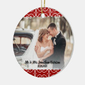 Aangepast 2 Rood Witte Legant 2 Fotobruiloft Keramisch Ornament (Links)