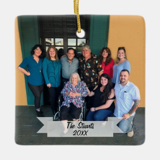 Aangepast 2-zijdig eenvoudig kerstfeest met foto's keramisch ornament (Voorkant)
